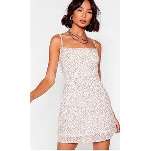 Nasty Gal Ditsy Floral Cream Chiffon Square Neck Mini Summer Dress